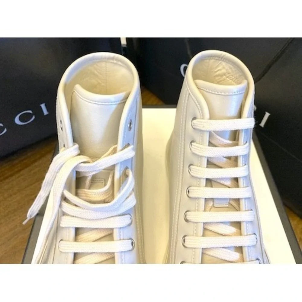 Gucci Men's High-Top Sneakers Light Gray Leather Gucci Logo US 5.5